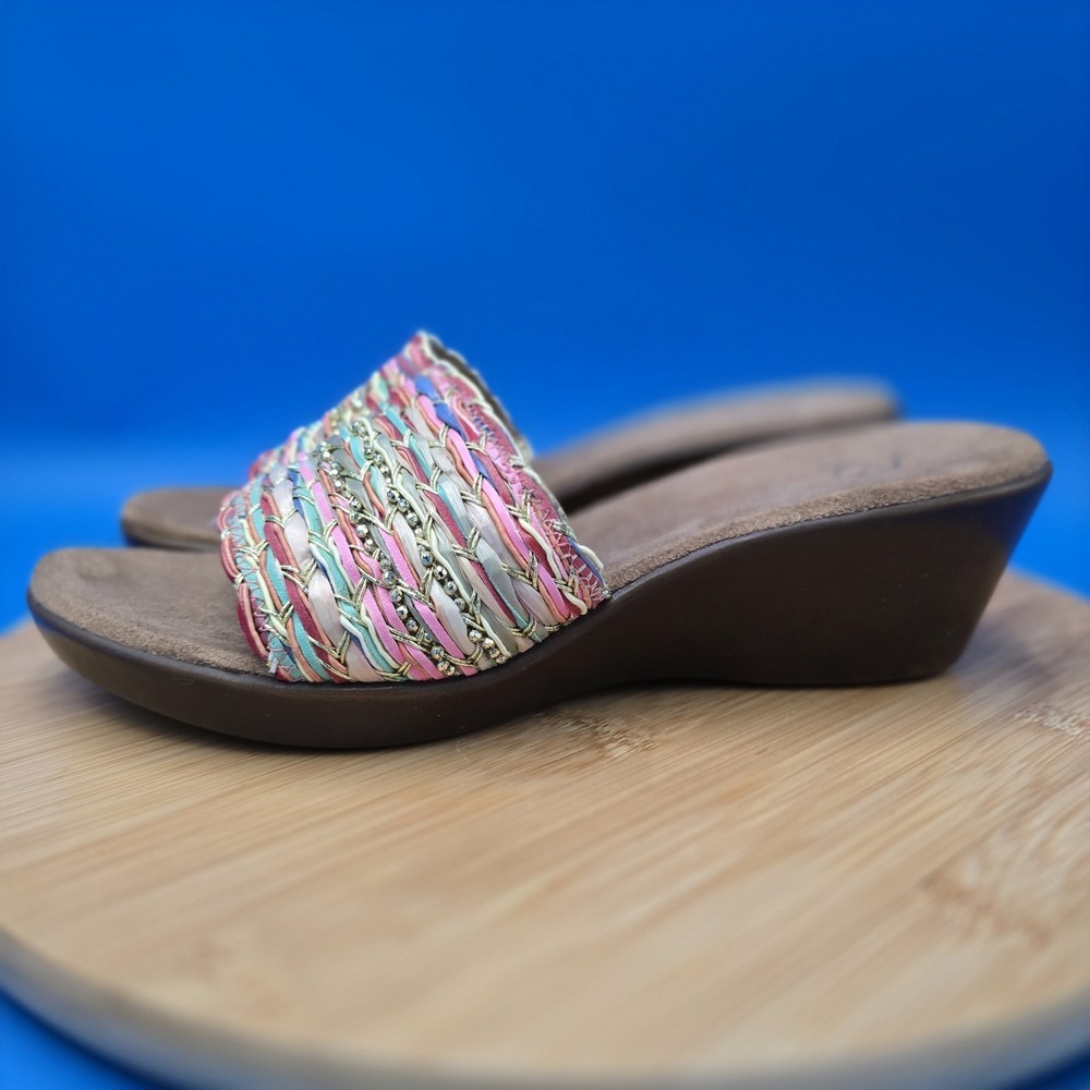 A2 By Aerosoles Sandals Womens 9.5 Say Yes Woven Slip On Wedge Heels Brown Multi - Picture 3 of 8